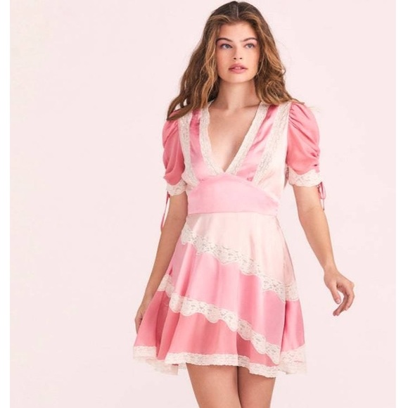 LoveShackFancy Dresses & Skirts - LoveShackFancy Karlina Mini Dress Pastel Pink Colorblock Size 8 NEW with tags